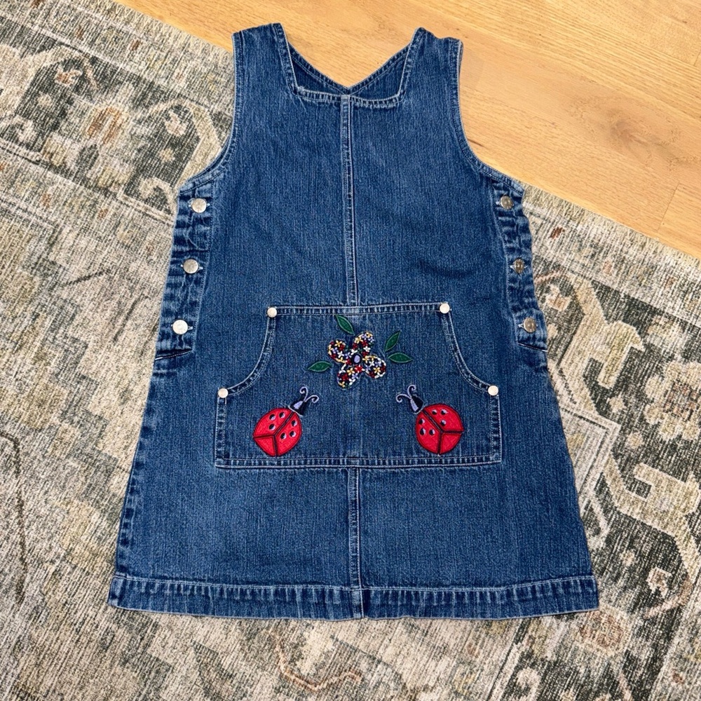Vintage Girl's Denim Overall Dress Size 4 Embroidered